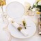 140Pcs Gold Plastic Plates, White Plates with Gold Rim, Disposable Dinnerware Include 20Dinner Platos, 20 Dessert Platos, 20Pre Rolled Napkins with Cutlery and 20 Cups for Party